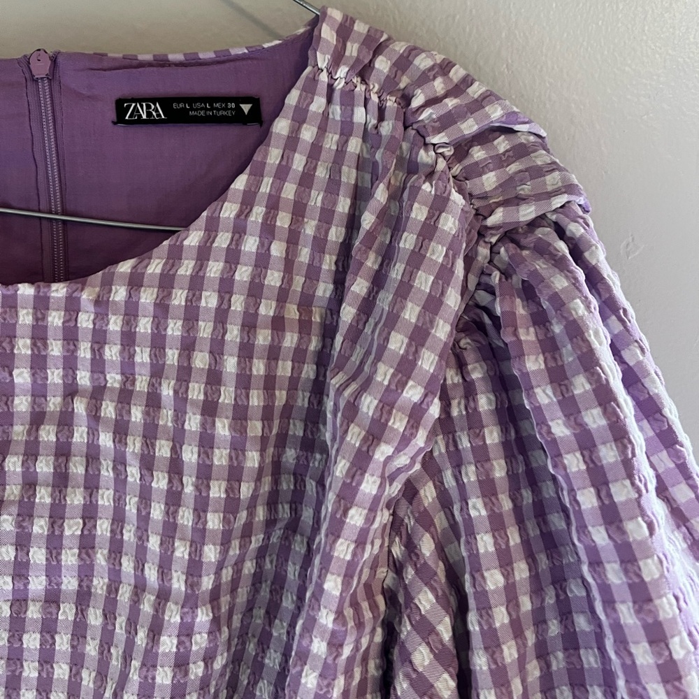 Zara Lilac Gingham mini dress